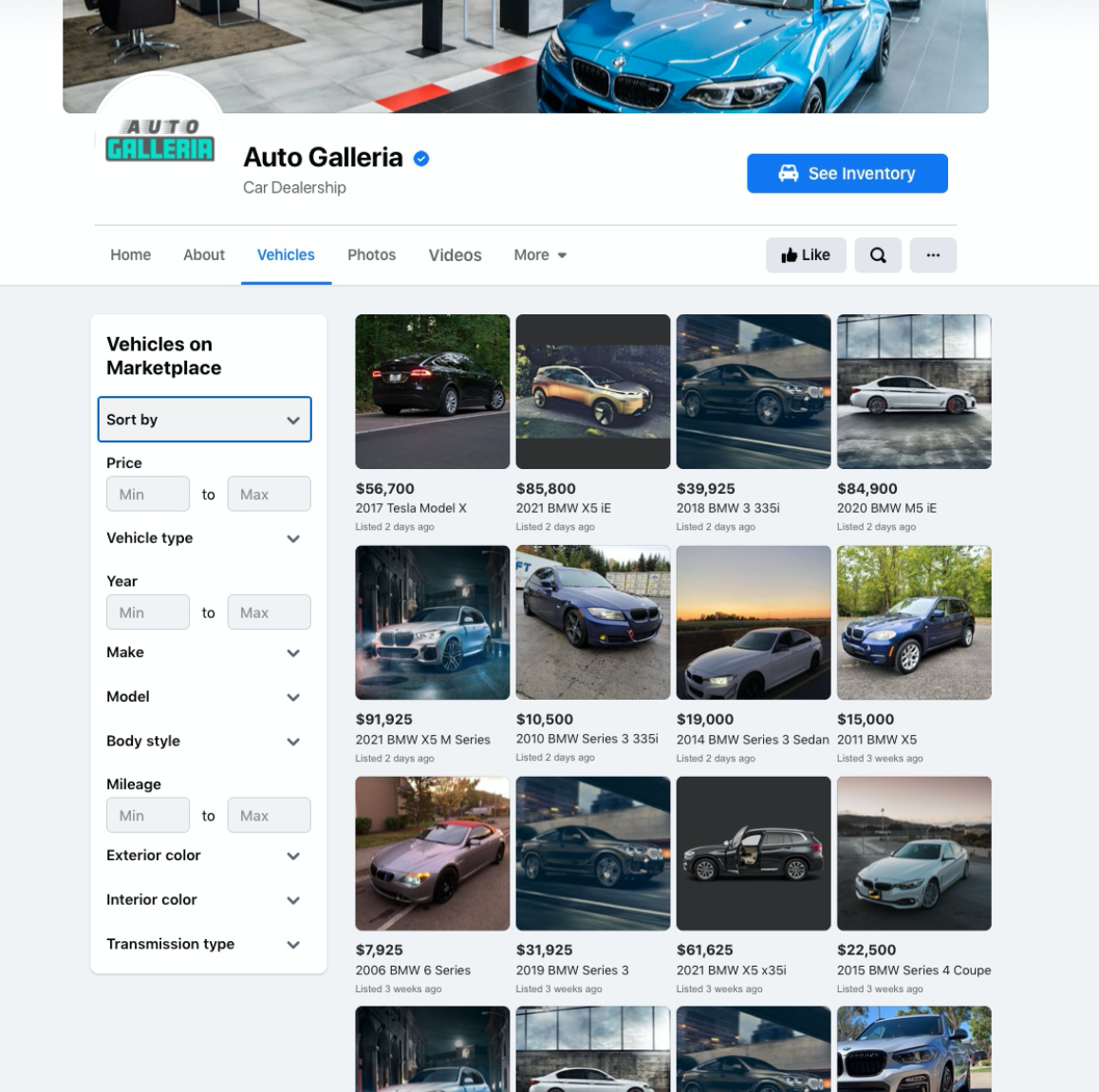 Facebook auto dealer inventory