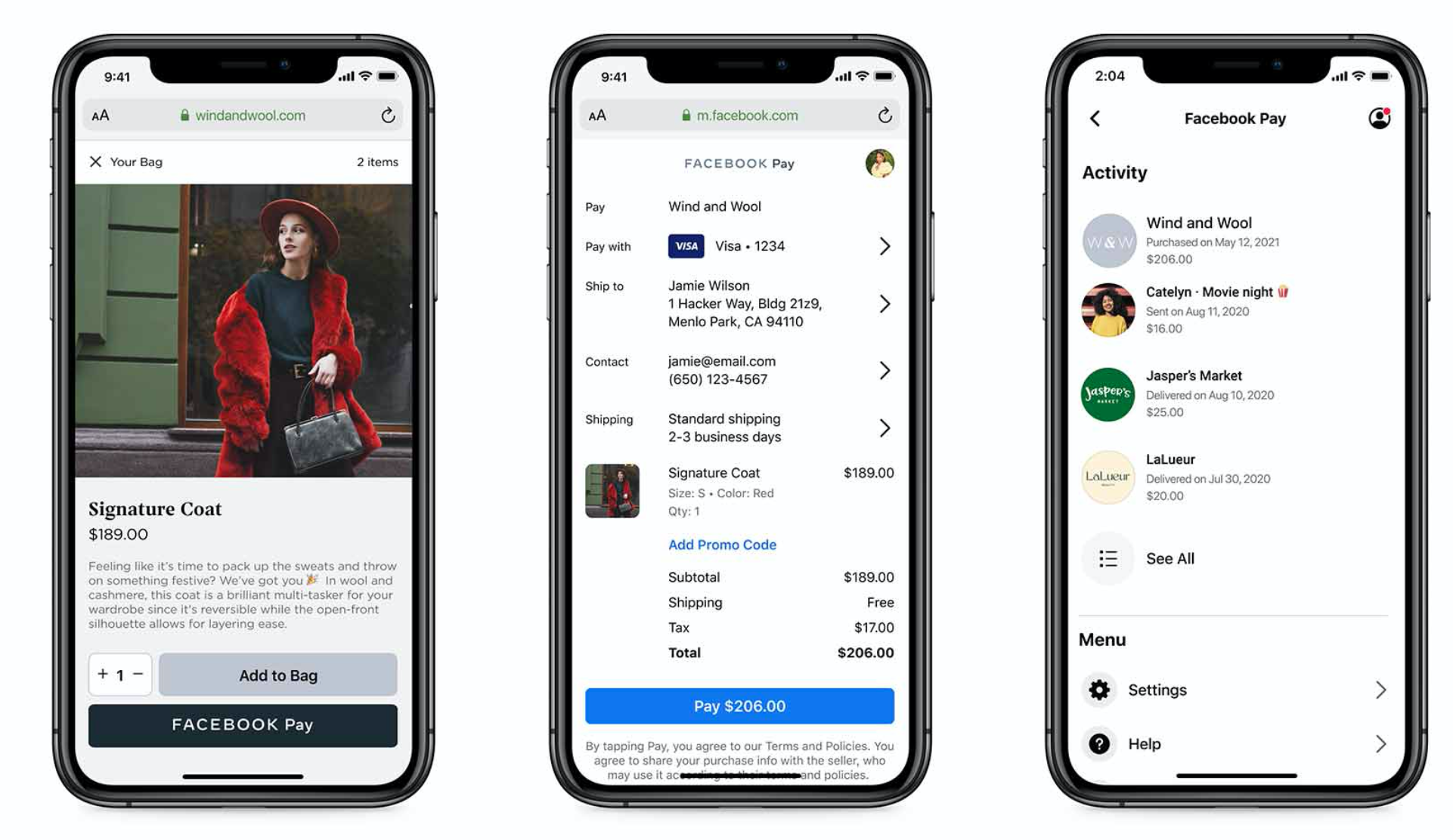 Facebook Pay checkout option