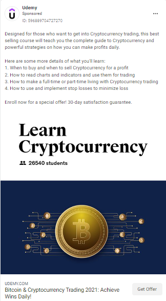 Instagram photo ad example from Udemy