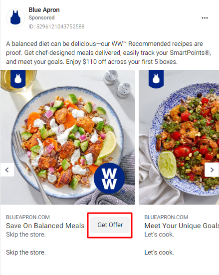 Instagram carousel ad example from meal kit brand blue apron