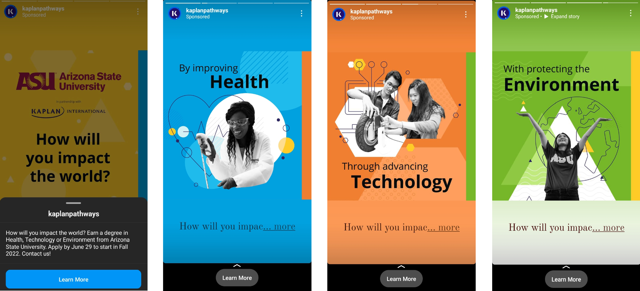 Instagram story ad example from kaplan pathways college