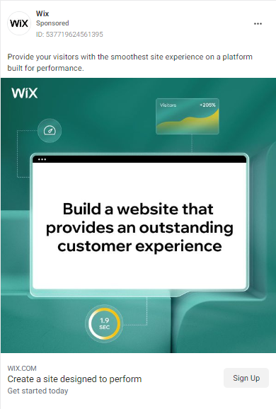 Instagram sponsored post example from website building tool Wix